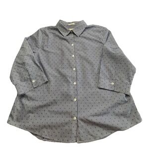 Chico's 3 Lg US 16 No‎ Iron Blouse Blue White Pinstripe Button-up Women's